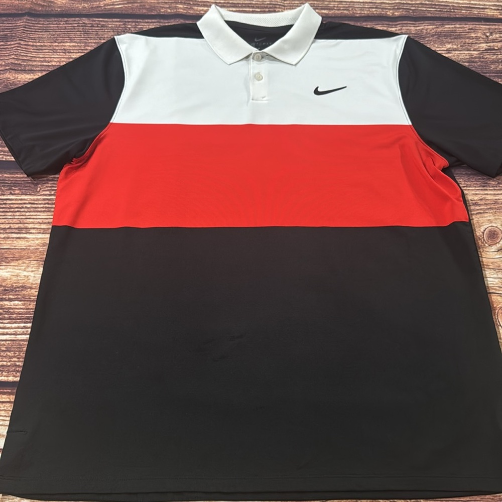 Nike Men's Color-block Dri-Fit Polo Shirt in Red, White, and Black - Picture 4 of 5